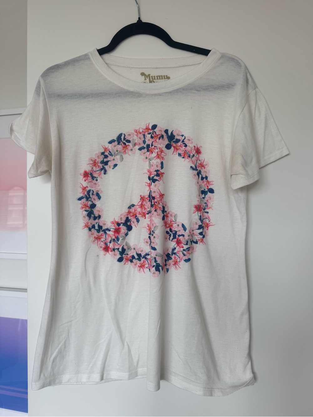 Show Me Your MuMu White Tee with Pink & Navy Floral Peace Sign